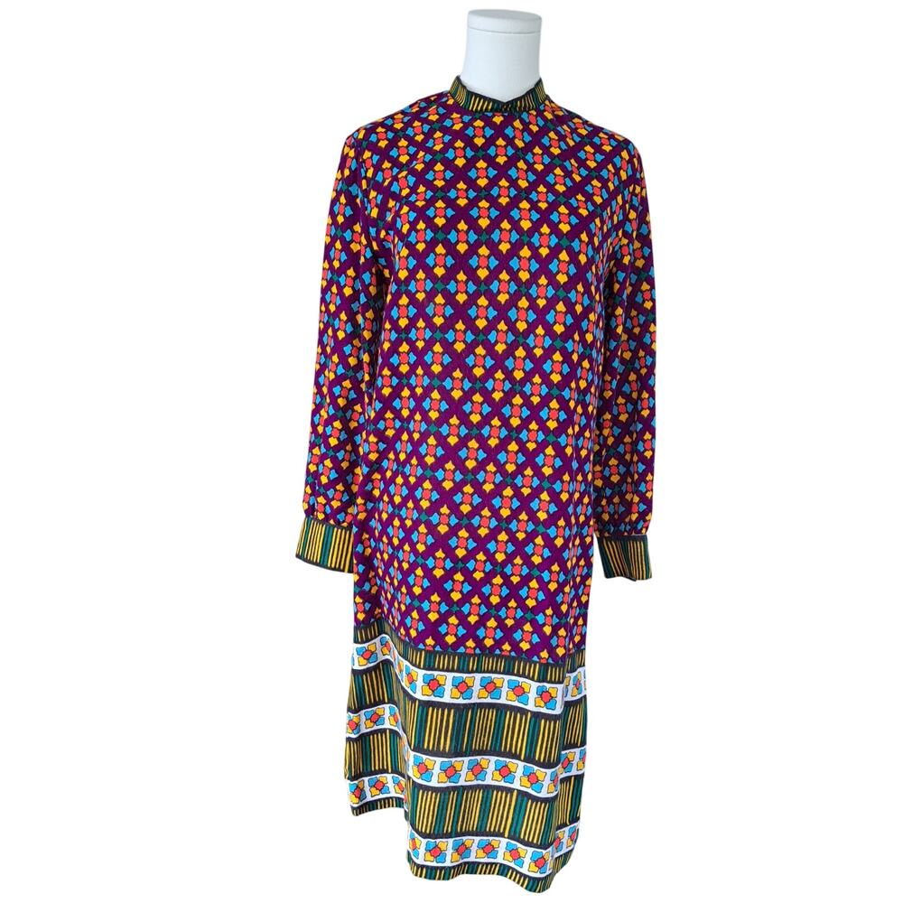 Vintage 60s Forget Me Not by Fairview Mod Shift Dress Geometric Purple S/M - Picture 4 of 8